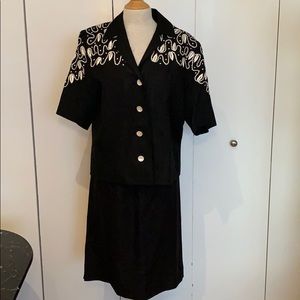 Black linen vintage 1980s skirt suit set